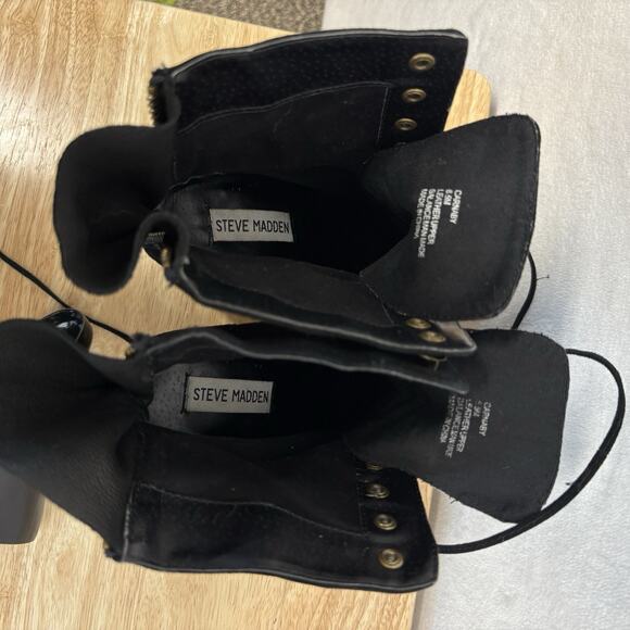Steve Madden Carnaby Black Suede Lace-Up Platform Boots | Chunky Wooden Heel 6.5 - Picture 9 of 13